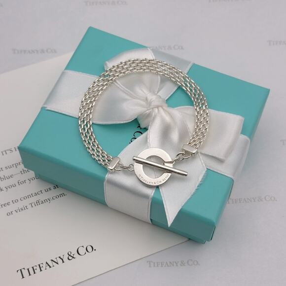 Tiffany & Co. Somerset Mesh Toggle Bracelet Sterling Silver W/Gift Pouch & Box - Picture 3 of 9